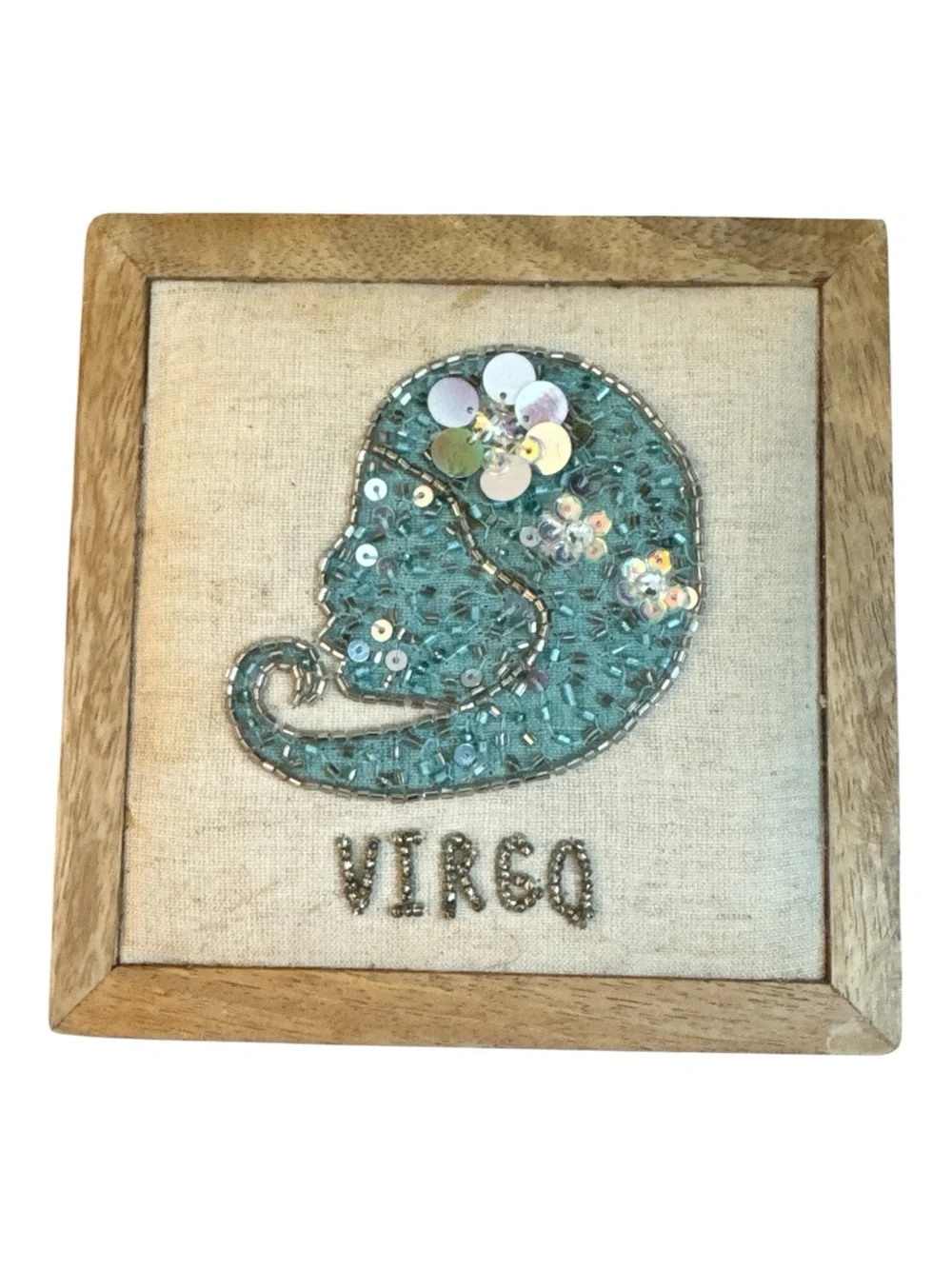 Virgo Embellished Blue Desk Wall Decor Pretty Compact Beaded Sequin